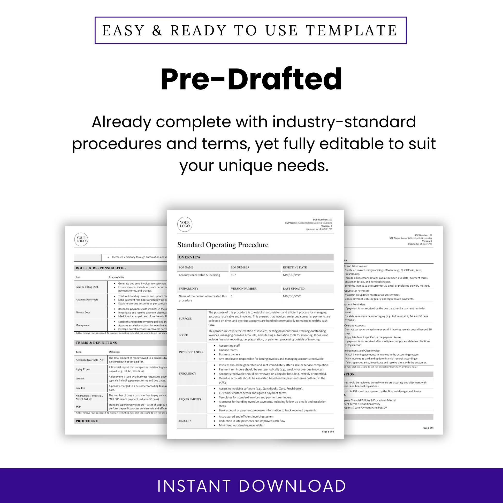 Pre-drafted standard operating procedure template with text on a white background