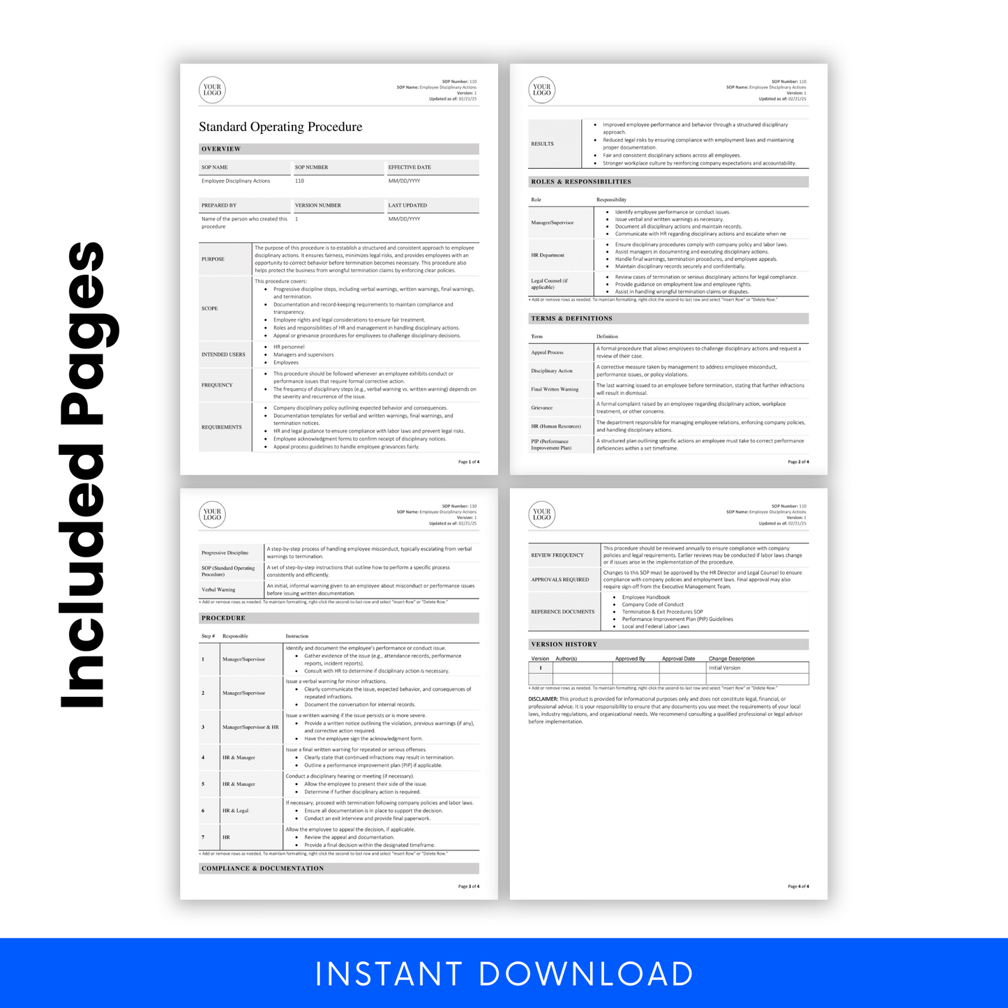 Full visual layout of the disciplinary SOP with pages showing procedures, responsibilities, terms, and compliance details