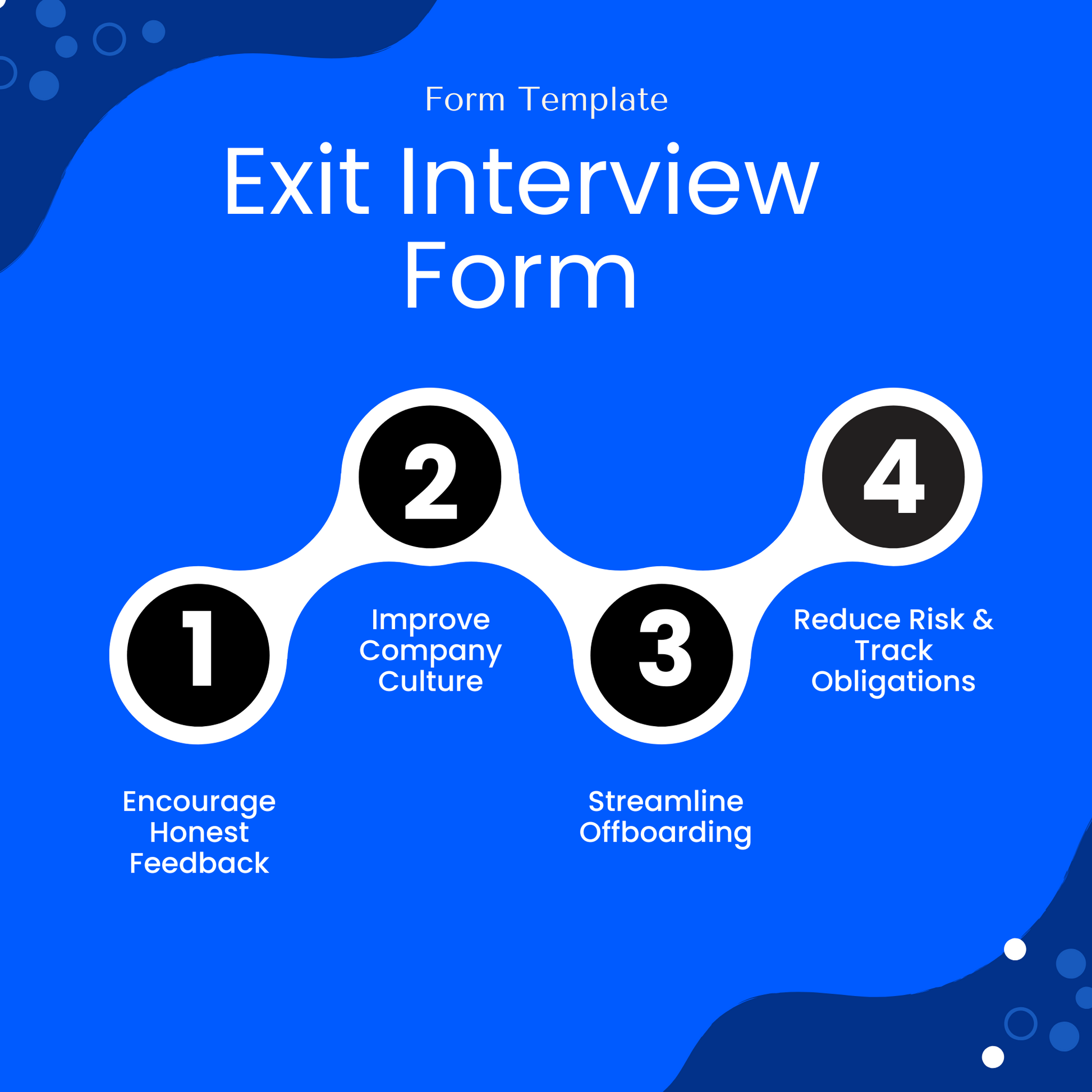 Four benefits of using the Exit Interview Form: encourage honest feedback, improve company culture, streamline offboarding, and reduce risk by tracking obligations.